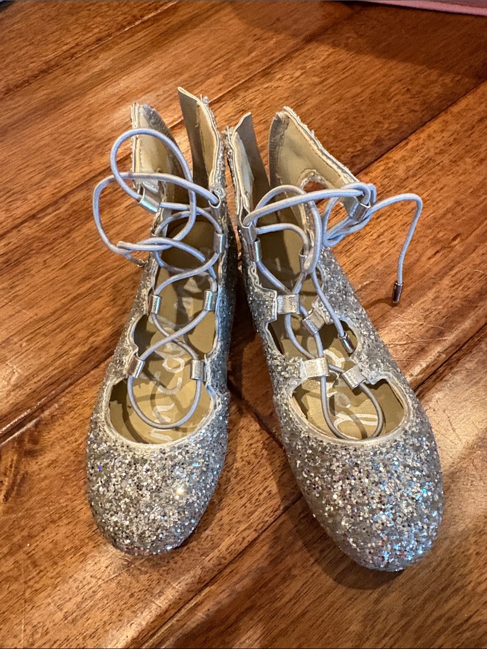 Sam Edelman Silver Glitter Lace-Up Kids Dress Shoes